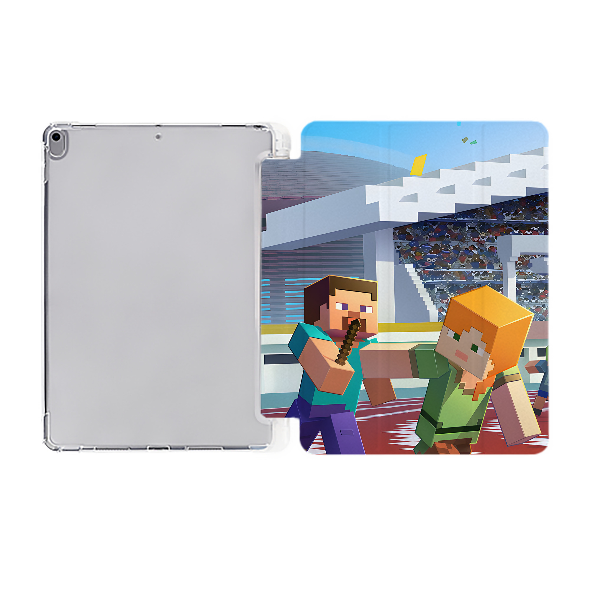 （画像用） マインクラフト ブロックの世界 Minecraft MC Block world IPad ケース ペン収納付き 三つ折りスタンド PUレザー×シリコン 対応機種9.5/10.5/10.9インチ